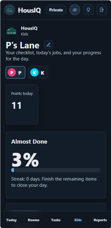 HousIQ Kids page on a phone.