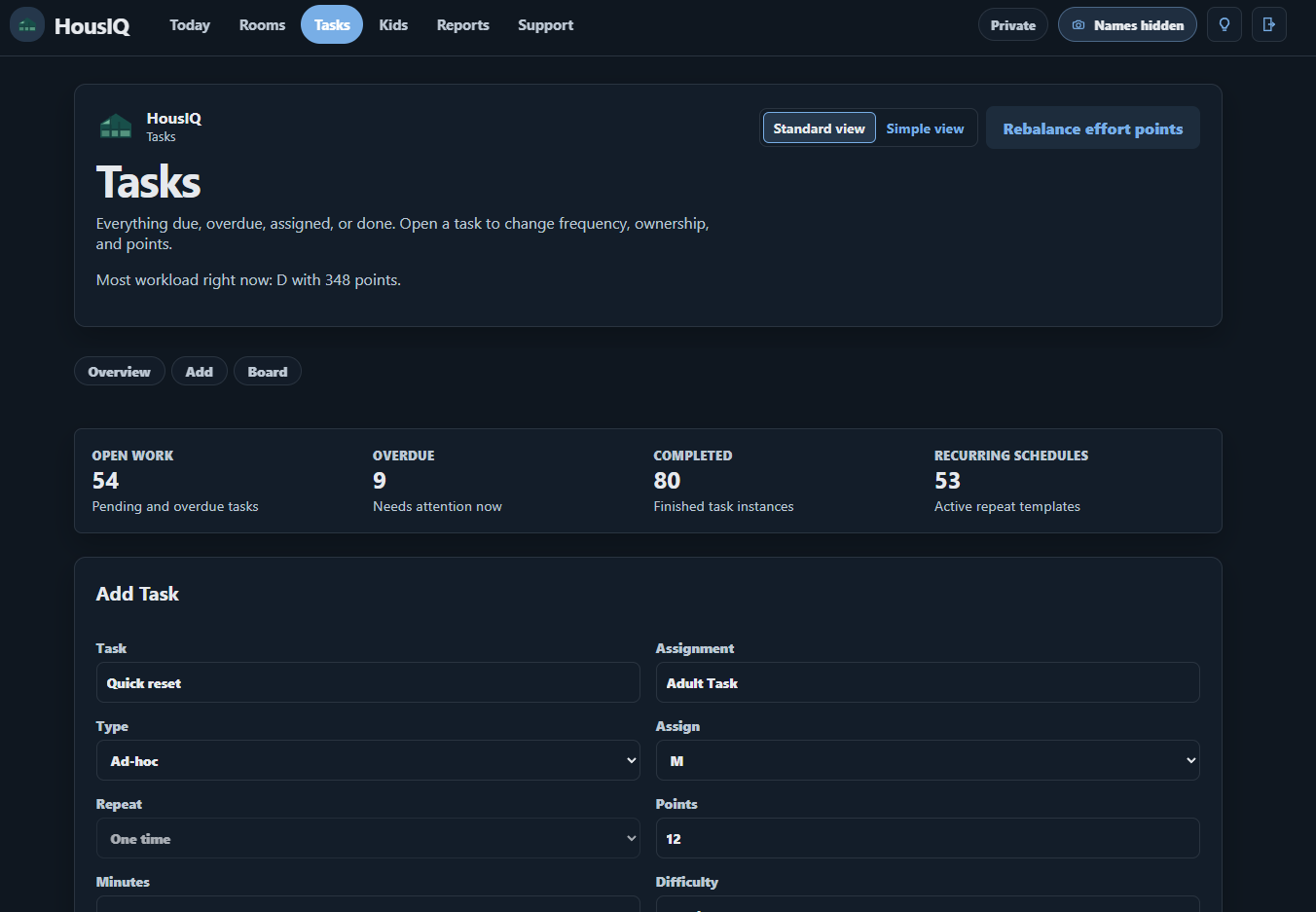 HousIQ Assignments page on desktop.